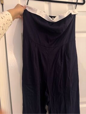 Strapless Navy Jumpsuit with White Trim
